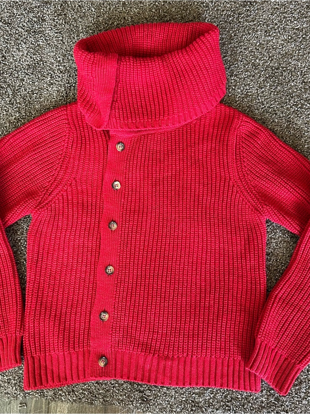 Mango Red Ribbed Button-Up Turtleneck Sweater